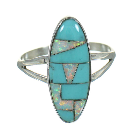 Sterling Silver Opal Turquoise Southwestern Ring Size 7-1/2 YX80486